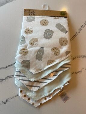 chick pea Baby Bandana Bib Set - White, Light Blue & Tan Accents